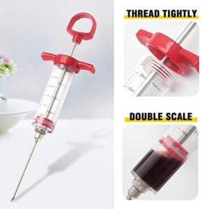 Meat Injector, Plastic Marinade Turkey Injector Syringe with Screw-on Meat Needle for Smoker BBQ Grill, 1-oz, Red, Recipe E-Book (Download PDF)