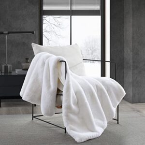 vera wang - throw blanket, luxury faux fur bedding, soft & medium weight home decor (lapin white, throw)