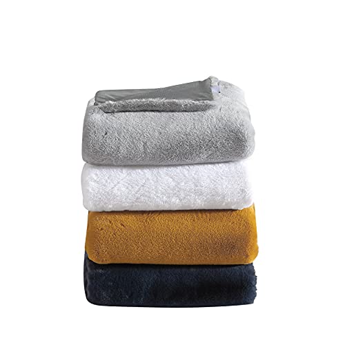 Vera Wang - Throw Blanket, Luxury Faux Fur Bedding, Soft & Medium Weight Home Decor (Lapin White, Throw)