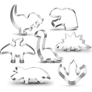 New Dinosaur Cookie Cutter Set-7 Piece-Dinosaur Footprint and Head, Tyrannosaurus(T-Rex), Brontosaurs, Spinosaurus, Triceratops, Pterodactyl, Dinosaurs Baking Mold for Kids Dinosaur Birthday Party