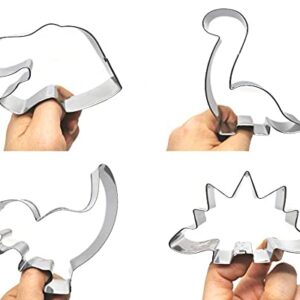 New Dinosaur Cookie Cutter Set-7 Piece-Dinosaur Footprint and Head, Tyrannosaurus(T-Rex), Brontosaurs, Spinosaurus, Triceratops, Pterodactyl, Dinosaurs Baking Mold for Kids Dinosaur Birthday Party