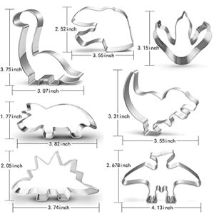 New Dinosaur Cookie Cutter Set-7 Piece-Dinosaur Footprint and Head, Tyrannosaurus(T-Rex), Brontosaurs, Spinosaurus, Triceratops, Pterodactyl, Dinosaurs Baking Mold for Kids Dinosaur Birthday Party