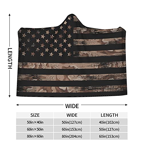 American Flag Desert Camo Hooded Blanket Wearable Blanket Hoodie Microfiber Soft Knitted Plush Bedding for Kids Men Women