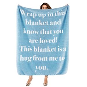 bedsure get well soon gifts for women - after surgery blanket with inspirational words sympathy gift for men hug soft fleece healing blanket blue 50x60 inch