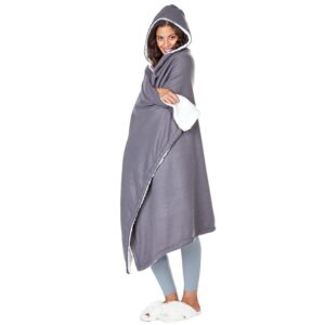 the lakeside collection hooded fleece & sherpa lined wearable throw blanket - charcoal