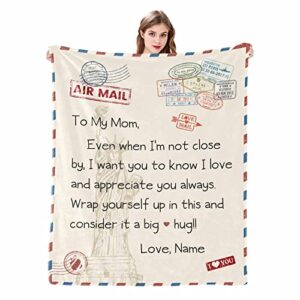 neywoll personalized blanket for mom from daughter or son, to my mom love letter air mail blankets, soft couch bed fleece world landmarks blanket 40x50 inches
