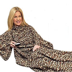 Warmie- Cozy Blanket with Sleeves Super Soft Fleece Warm Cozy Hands Free Reading Surfing Internet Watching Tv (Leopard 70" X 50")