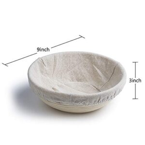 M JINGMEI Banneton Proofing Basket 9" Round Banneton Brotform for Bread and Dough [FREE BRUSH] Proofing Rising Rattan Bowl(1.5 Pounds of Dough) + FREE LINER + BREAD LAME