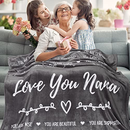 FILO ESTILO Nana Gifts for Mothers Day, Nana Blanket, Nana Birthday Gifts from Grandchildren, for The Best Nana Ever Gifts, Nana Presents and Gift Ideas (Grey, Fleece)