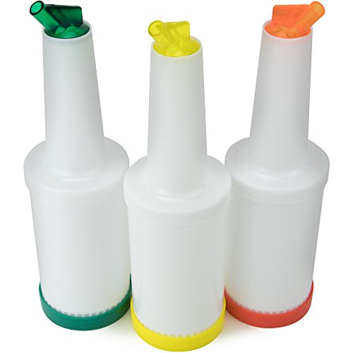 Cocktailor 32 FL OZ. Colorful Juice Pouring Spout Bottle | Plastic Barware for Bars & Event | 3 Count in Yellow, Orange & Green