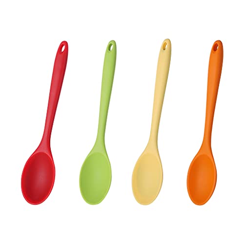 4 Pieces Silicone Spoons for Cooking, Large Silicone Mixing Spoon Set, Nonstick Heat-Resistant Cooking Spoons, 4 Colors Kitchen Utensil Spoons for Mixing Baking Cooking Serving Stirring Tools