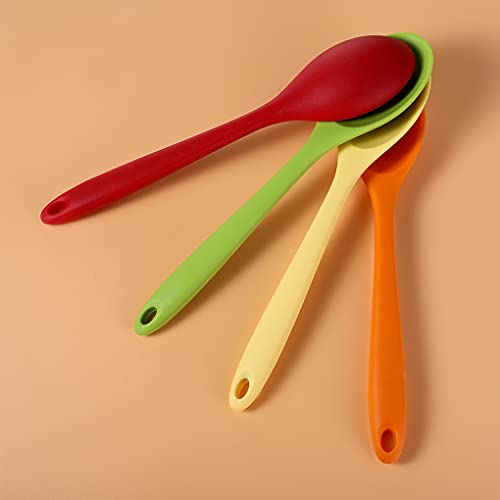 4 Pieces Silicone Spoons for Cooking, Large Silicone Mixing Spoon Set, Nonstick Heat-Resistant Cooking Spoons, 4 Colors Kitchen Utensil Spoons for Mixing Baking Cooking Serving Stirring Tools