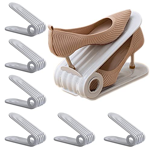 Shoe Slots Organizer, 4-Pack Adjustable Shoe Stacker, Double Layer Stack Shoe Holder Space Saver, Grey Shoe Stacker for Closet Organization