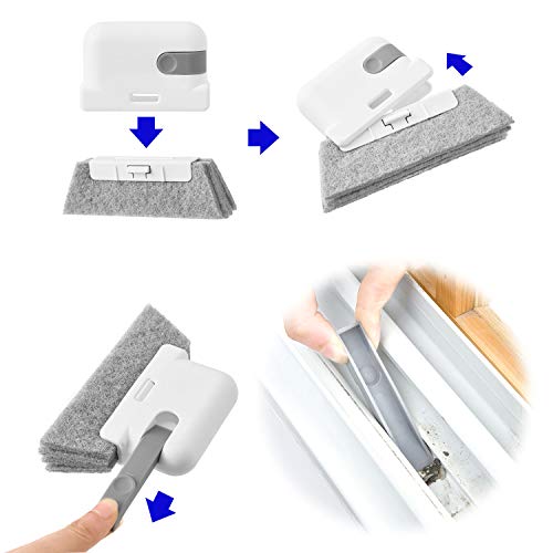 Cleaning Window Brush with Crevice Brush, Window Sill Cleaner Tool-Creative Door Window Groove Cleaning Brushes,Hand-held Crevice Cleaner Tools for All Corners and Gaps-4PCS