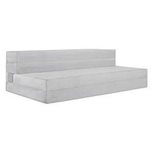 heyward 4.5” trifold sofa + mattress | queen size | portable certipur-us certified firm foam mattress folds into couch | washable panne velvet material w/non-slip base | 78”l x 58”w x 4.5”h