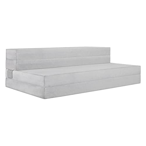 Heyward 4.5” Trifold Sofa + Mattress | Queen Size | Portable CertiPUR-US Certified Firm Foam Mattress Folds Into Couch | Washable Panne Velvet Material w/Non-Slip Base | 78”L x 58”W x 4.5”H