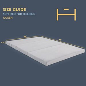 Heyward 4.5” Trifold Sofa + Mattress | Queen Size | Portable CertiPUR-US Certified Firm Foam Mattress Folds Into Couch | Washable Panne Velvet Material w/Non-Slip Base | 78”L x 58”W x 4.5”H