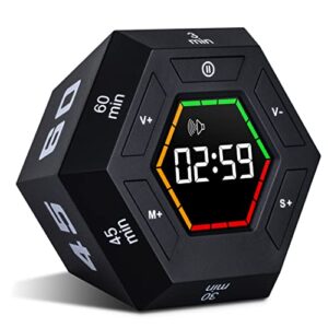 hexagon flip pomodoro timer,smart countdown visual timer for kids,magnetic productivity timer adhd tools for kids and adults,large display digital kitchen timer for cooking(black)