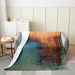 vintage abstract bed throw blanket kids blue and brown messy rust painting fleece throw blanket women men modern grunge art fuzzy blanket breathable flannel plush blanket room decor queen 90"x90"