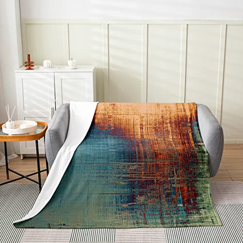 Vintage Abstract Bed Throw Blanket Kids Blue and Brown Messy Rust Painting Fleece Throw Blanket Women Men Modern Grunge Art Fuzzy Blanket Breathable Flannel Plush Blanket Room Decor Queen 90"x90"