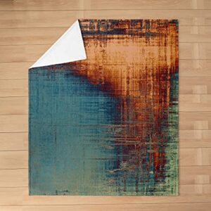 Vintage Abstract Bed Throw Blanket Kids Blue and Brown Messy Rust Painting Fleece Throw Blanket Women Men Modern Grunge Art Fuzzy Blanket Breathable Flannel Plush Blanket Room Decor Queen 90"x90"