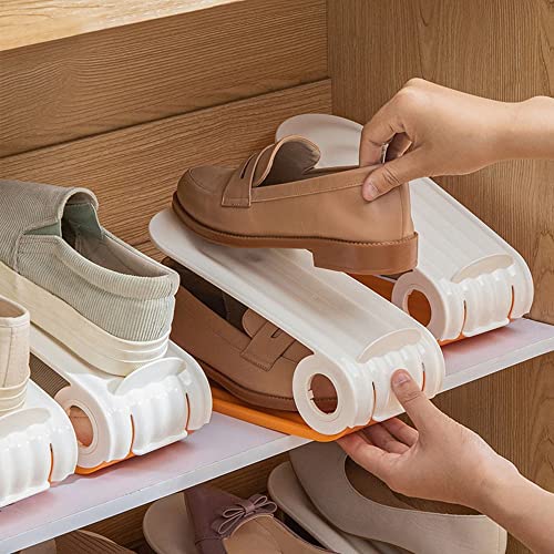 Shoe Slots Organizer, 4-Pack Adjustable Shoe Stacker, Double Layer Stack Shoe Holder Space Saver, Grey Shoe Stacker for Closet Organization