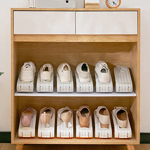 Shoe Slots Organizer, 4-Pack Adjustable Shoe Stacker, Double Layer Stack Shoe Holder Space Saver, Grey Shoe Stacker for Closet Organization