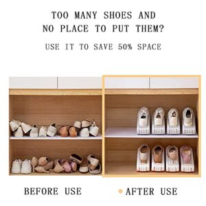 Shoe Slots Organizer, 4-Pack Adjustable Shoe Stacker, Double Layer Stack Shoe Holder Space Saver, Grey Shoe Stacker for Closet Organization