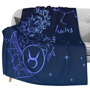 delerain zodiac sign taurus flannel fleece throw blanket 50"x60" living room/bedroom/sofa couch warm soft bed blanket for kids adults all season