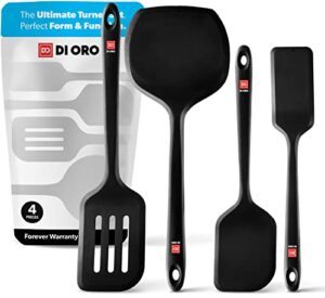 di oro silicone turner spatula set - kitchen spatulas for nonstick cookware - cooking utensils for flipping eggs & pancakes - 600°f heat-resistant bpa free turners - dishwasher safe (4pc, black)