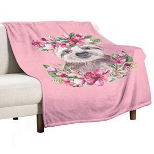 watercolor cartoon sloth throw blanket for couch bed flannel lap blanket lightweight cozy plush blanket for all seasons 50"x70"