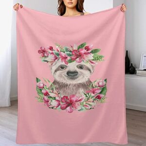 Watercolor Cartoon Sloth Throw Blanket for Couch Bed Flannel Lap Blanket Lightweight Cozy Plush Blanket for All Seasons 50"x70"