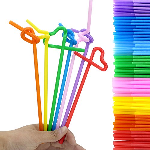 Tomnk 300pcs 10.3 Inches Disposable Flexible Bendy Drinking Straws Plastic Straws