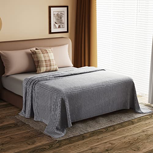 Waffle Blanket King 100% Cotton Bed Blanket Waffle Weave Throw Blanket for All Seasons, Pre-Washed and Anti-Shrinkage Soft Lightweight Blanket for Bed, Sofa(Grey,90x104)