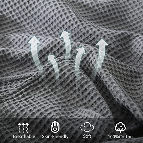 Waffle Blanket King 100% Cotton Bed Blanket Waffle Weave Throw Blanket for All Seasons, Pre-Washed and Anti-Shrinkage Soft Lightweight Blanket for Bed, Sofa(Grey,90x104)