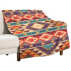 colorful aztec pattern throw blanket for couch bed flannel lap blanket lightweight cozy plush blanket for all seasons 50"x70"