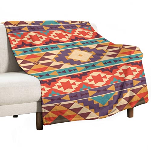 Colorful Aztec Pattern Throw Blanket for Couch Bed Flannel Lap Blanket Lightweight Cozy Plush Blanket for All Seasons 50"x70"