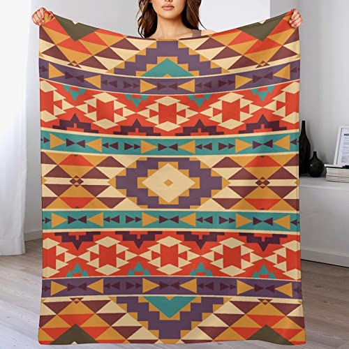 Colorful Aztec Pattern Throw Blanket for Couch Bed Flannel Lap Blanket Lightweight Cozy Plush Blanket for All Seasons 50"x70"