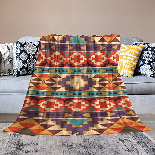 Colorful Aztec Pattern Throw Blanket for Couch Bed Flannel Lap Blanket Lightweight Cozy Plush Blanket for All Seasons 50"x70"