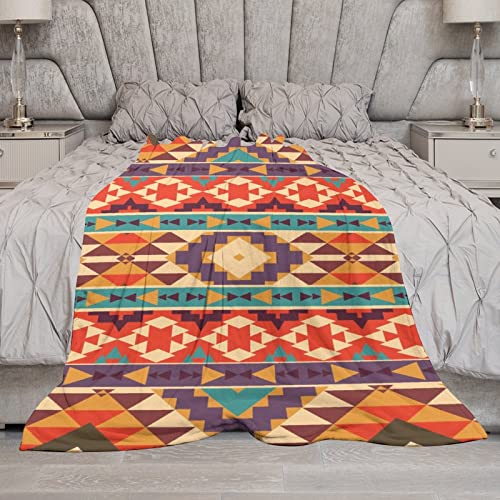 Colorful Aztec Pattern Throw Blanket for Couch Bed Flannel Lap Blanket Lightweight Cozy Plush Blanket for All Seasons 50"x70"