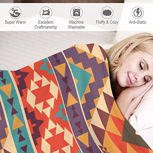 Colorful Aztec Pattern Throw Blanket for Couch Bed Flannel Lap Blanket Lightweight Cozy Plush Blanket for All Seasons 50"x70"