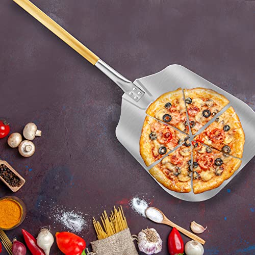 Cieso Pizza Peel - 12 x 14 Inch Aluminium Blade with Detachable 15.5 Inch Wood Handle - Pizza Peel 12 inch for Home and Commercial Use - eBook Included