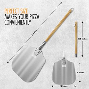 Cieso Pizza Peel - 12 x 14 Inch Aluminium Blade with Detachable 15.5 Inch Wood Handle - Pizza Peel 12 inch for Home and Commercial Use - eBook Included