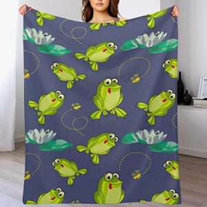 Frog in Lotus Pond Throw Blanket for Couch Bed Flannel Lap Blanket Lightweight Cozy Plush Blanket for All Seasons 50"x70"