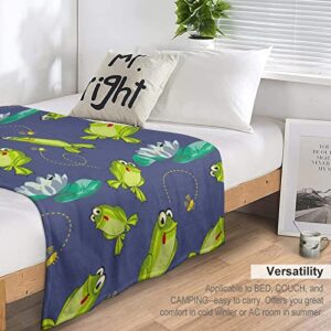 Frog in Lotus Pond Throw Blanket for Couch Bed Flannel Lap Blanket Lightweight Cozy Plush Blanket for All Seasons 50"x70"