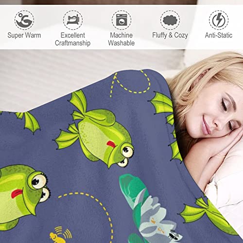 Frog in Lotus Pond Throw Blanket for Couch Bed Flannel Lap Blanket Lightweight Cozy Plush Blanket for All Seasons 50"x70"