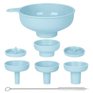wide mouth kitchen funnel, pisol food grade plastic cooking canning funnel with 4 sizes spouts for filling wide and regular mason jars, spray dropper oil bottle jug spices shampoo powder oats sauce