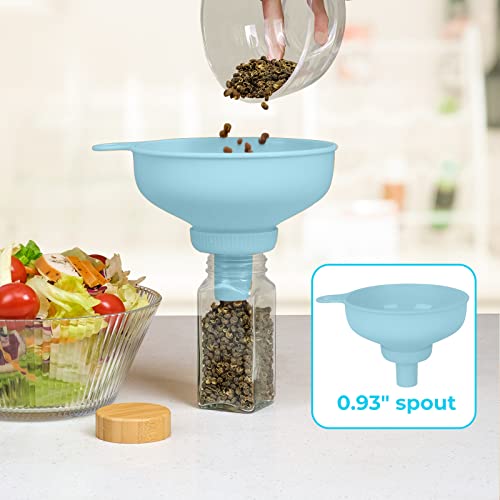 Wide Mouth Kitchen Funnel, Pisol Food Grade Plastic Cooking Canning Funnel with 4 Sizes Spouts for Filling Wide and Regular Mason Jars, Spray Dropper Oil Bottle Jug Spices Shampoo Powder Oats Sauce