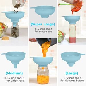 Wide Mouth Kitchen Funnel, Pisol Food Grade Plastic Cooking Canning Funnel with 4 Sizes Spouts for Filling Wide and Regular Mason Jars, Spray Dropper Oil Bottle Jug Spices Shampoo Powder Oats Sauce