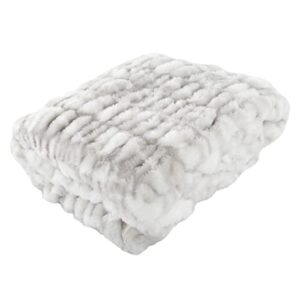 lavish home oversized ruched faux fur blanket, 60x80-inch jacquard faux fur queen-size throw for beds and sofas, gray